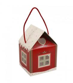 Škatuľka s okienkami - domček, červená